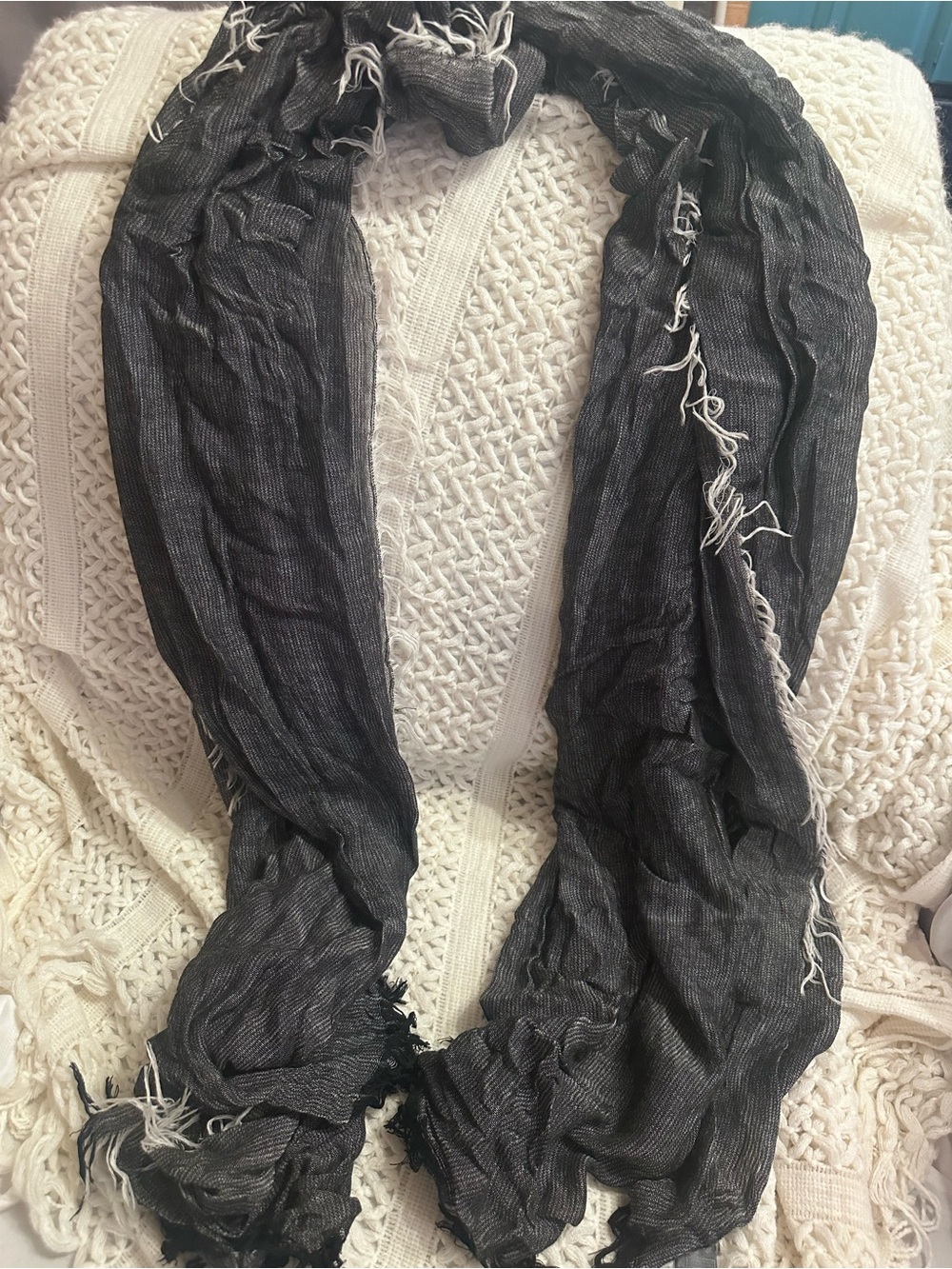Black and Gray Lightweight Fringe Scarf
